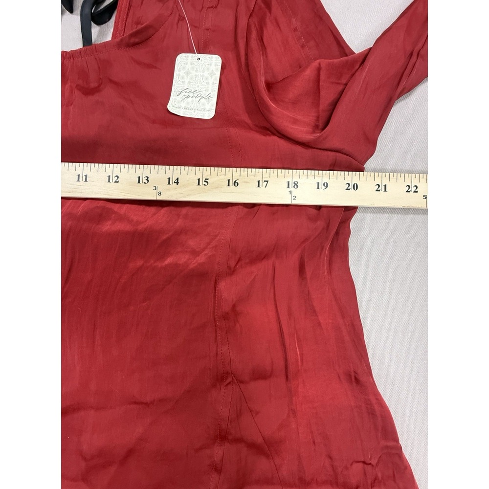 Free People Top Womens Medium Red Black Long Sleeve Evening Satin Open Tie Back - Picture 8 of 11